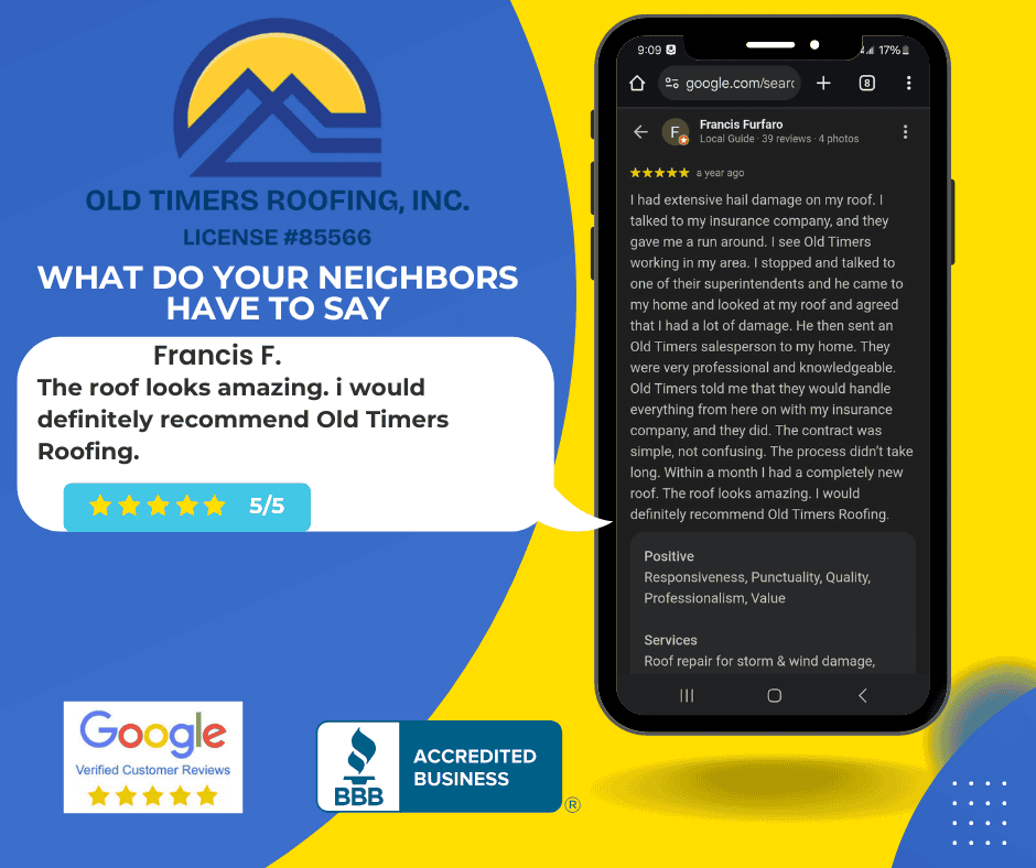 Google review from Francis F about roofing repairs
