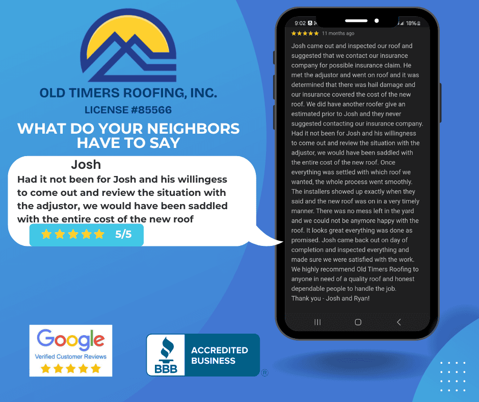 Google review from Josh about wind damage roof repair in Greensboro