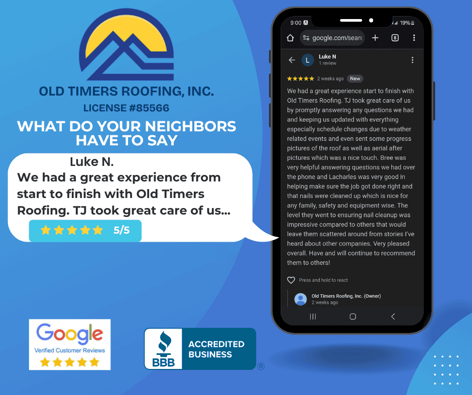 Google review from Luke N about Old Timers Roofing