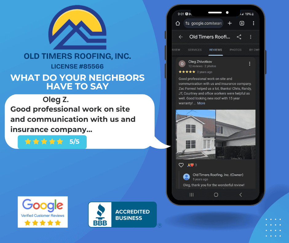 Google review from Oleg Z about storm damage roof repair