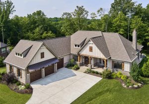 Modern home surrounded by lush greenery