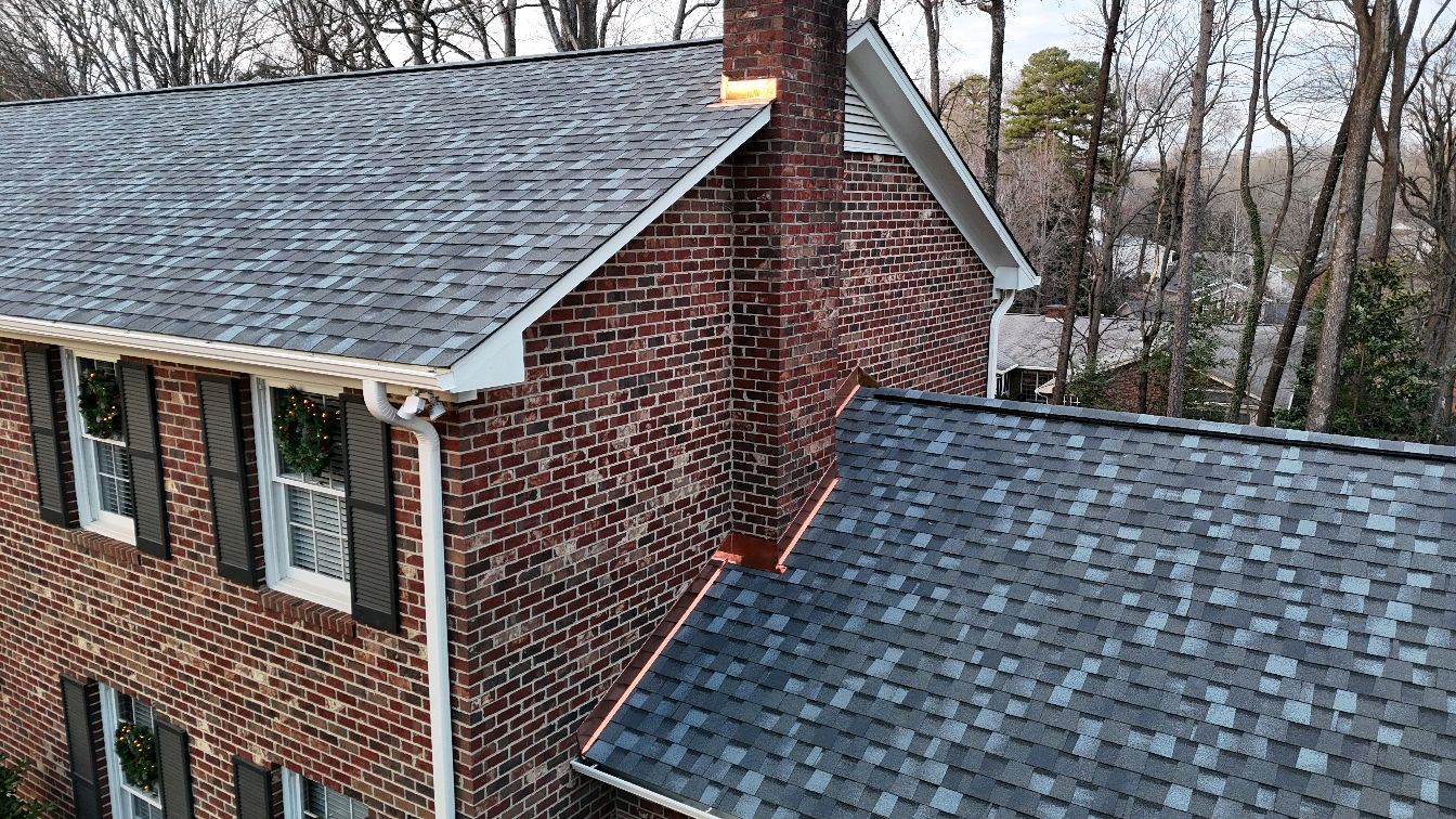 Finished residential roofing project and new asphalt shingle roof in Greensboro NC
